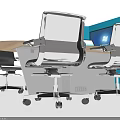 Modern Conference Table With Wooden Top Black Office Chairs Blue Partition And Laptop