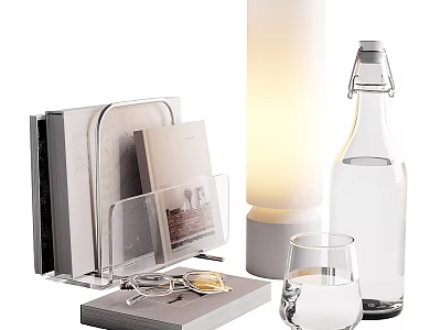 Decorative Ornament Set with Acrylic Book Holder Table Lamp Glass Bottle Cup for Home Decor 3d model
