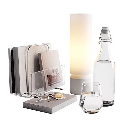 Decorative Ornament Set with Acrylic Book Holder Table Lamp Glass Bottle Cup for Home Decor 3d model