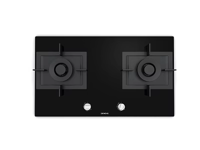 Black Glass Gas Cooktop With Two Burners And Control Knobs For Kitchen Appliance 3d model