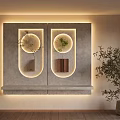Elegant Modern Wall Design With Circular Niches Green Plants Bookshelves And Potted Plant