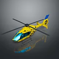 Bright Yellow Helicopter With Rotors Blue Tail Rotor And Landing Gear