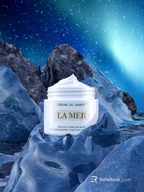 LA MER Creme de la Mer Face Cream with Ice Mountains and Starry Sky Background 3d model 