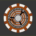 Futuristic Sci Fi Circular Device With Glowing Red Blue Panels And Metallic Base