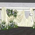 Elegant Wedding Floral Installation With Ivory Curtain Frame And Purple White Flowers