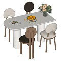 White Oval Dining Table Set With Four Chairs Fruit Bowl Magazine And Flower Vase