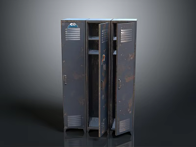 Vintage Metal Locker With Open Door And Internal Shelves Classic Ventilation Grilles And Lock Details 3d model