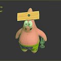 Cartoon Character Patrick Star With Pink Body Wooden Sign On Head And Green Shorts