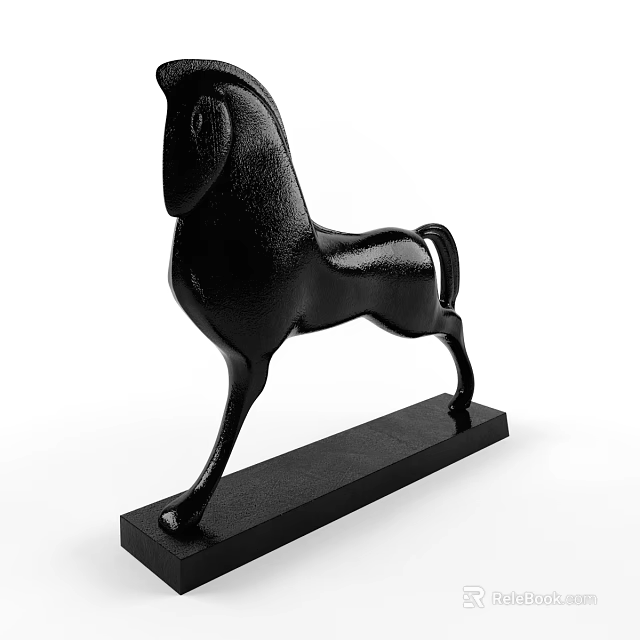 Modern Black Horse Shaped Decorative Ornament Set With Stable Base 3d model 