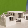 Modern White Villa With Open Design Large Windows And Green Lawn Under Blue Sky
