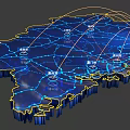 3D Map Shaped Wall Decor With Blue Yellow Lines And City Network Pattern 3d model