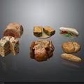 Assorted Delicious Food Items Featuring Cake Sliced Bread Sandwiches Roast Chicken And Small Buns