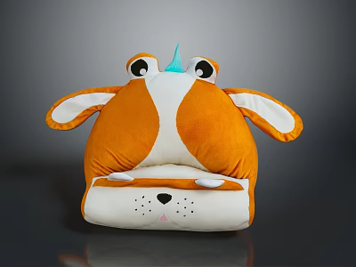 Cute Dog Shaped Kids Sofa With Orange White Design And Unicorn Horn 3d model
