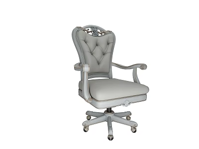 Classic Gray Office Chair With Carved Backrest Tufted Seat And Armrests On Caster Wheels 3d model