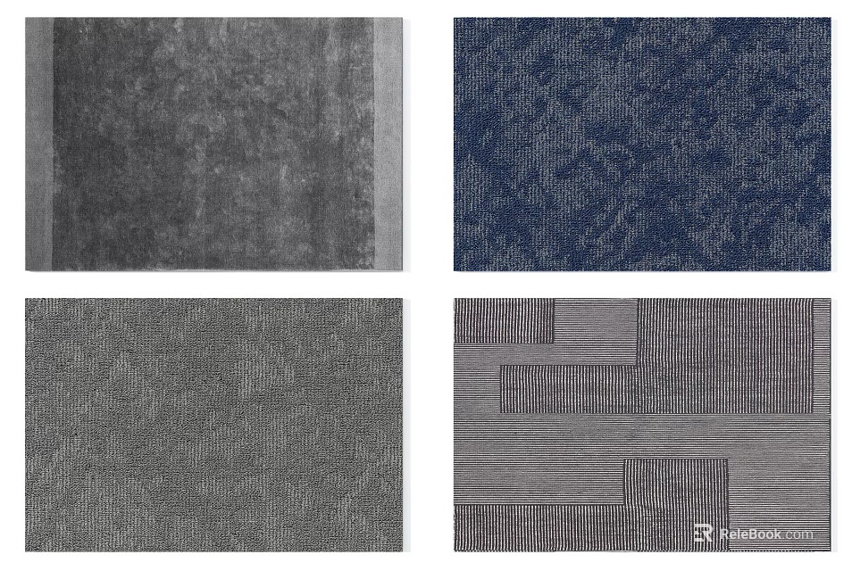 Various Square Rugs Featuring Gray Navy Blue Textured and Striped Geometric Patterns 3d model