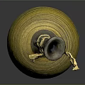 Handcrafted Pottery Jar With Yellow Black Spiral Stripes And Twisted Rope Knot Top Decoration