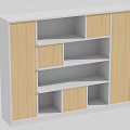 Modern File Cabinet With Wooden Doors White Frame Open Shelves And Closed Compartments