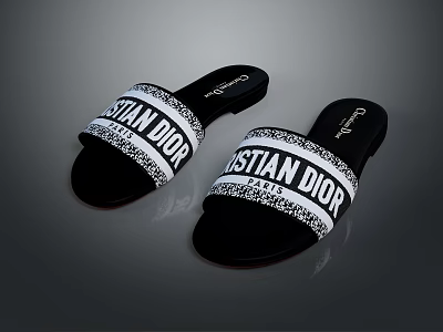 Stylish Christian Dior Slippers With Black And White Logo Strap Design 3d model Stylish Christian Dior Slippers With Black And White Logo Strap Design 3d model