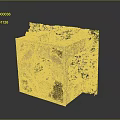 Textured Cube Shaped Concrete Building Structure With Openings And Green Moss