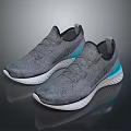 Gray Knit Athletic Sneakers With White Sole And Blue Side Accents