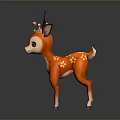 Cute 3D Model Orange Deer With Purple Antlers Colorful Balls And White Flower Patterns