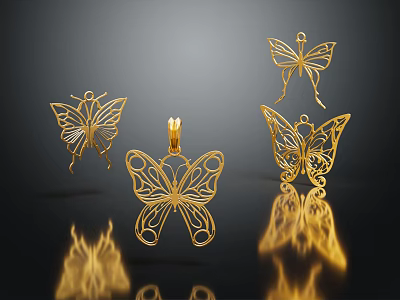 Elegant Golden Butterfly Jewelry With Intricate Patterns And Reflective Surfaces 3d model