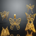 Elegant Golden Butterfly Jewelry With Intricate Patterns And Reflective Surfaces