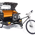 Vintage Rickshaw With Plaid Canopy Orange Seat And The Work M Logo