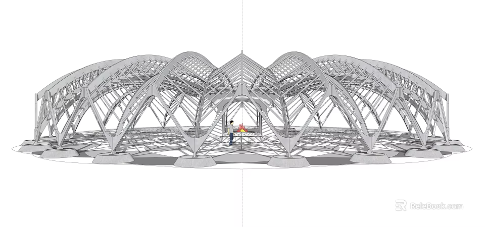 Modern Pergola Design Featuring Curved Steel Arch Structure And Spacious Walkway 3d model 