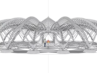 Modern Pergola Design Featuring Curved Steel Arch Structure And Spacious Walkway 3d model