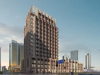 Modern High Rise Building With Glass Curtain Wall And Urban Skyline 3d model