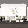 Elegant Modern Restaurant Interior With Chandelier Dining Table And Comfortable Chairs 3d model