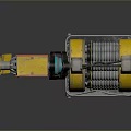 Weapon Mechanical Component With Yellow Coiled Structure Metal Base And Industrial Cables