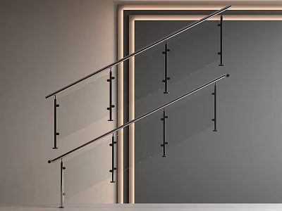 Modern Glass Metal Stair Railing With Ambient Lighting 3d model