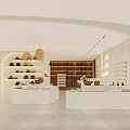 Modern Boutique Interior With Curved Shelves Hanging Lamps And White Display Counter