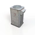 Industrial Outdoor Cooling Unit With Gray Metal Casing Top Fan Grille And Side Vents