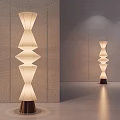 Modern Layered Floor Lamp With White Shade And Wooden Base In Minimalist Interior
