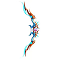 Fantasy Bow Weapon With Blue And Orange Flame Decorations And Red Gem