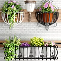 Creative Garden Decor with Hanging Planters Metal Brackets and Colorful Plants on Brick Wall