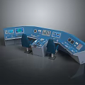 Blue Control Console With Multiple Displays Buttons And Operator Chairs