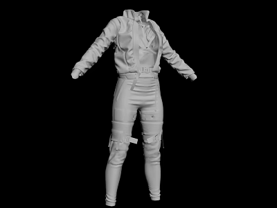 3D Character Workwear Jumpsuit With Zipper Pockets And Detailed Design 3d model