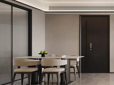 Modern Restaurant Interior With Round Table Beige Chairs And Black Door 3d model