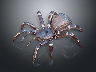 Glossy Shiny Metal Spider Sculpture Featuring Detailed Legs And Unique Design 3d model