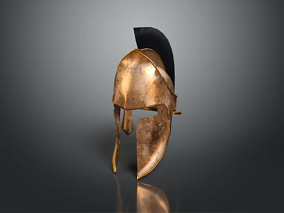 Ancient Bronze Weapon Helmet with Black Plume Classical Design and Metallic Reflective Finish 3d model