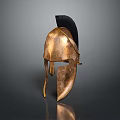 Ancient Bronze Weapon Helmet with Black Plume Classical Design and Metallic Reflective Finish