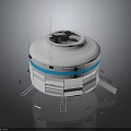 Round Industrial Equipment With White Body Top Rotating Fan Blue Stripe And Support Legs