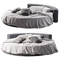 Round Double Bed With Herringbone Pattern Bedspread And Gray White Pillows 3d model
