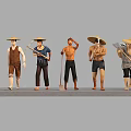 Game Movie Characters Depicting Farmers With Straw Hats And Labor Tools