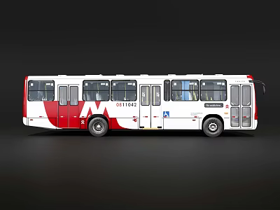 White and Red Bus Exterior with Multiple Windows Modern Body Design and Side Doors 3d model