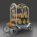 Traditional Wooden Barrel Cart Commercial Equipment with Wheat Ears and Blue White Stripes